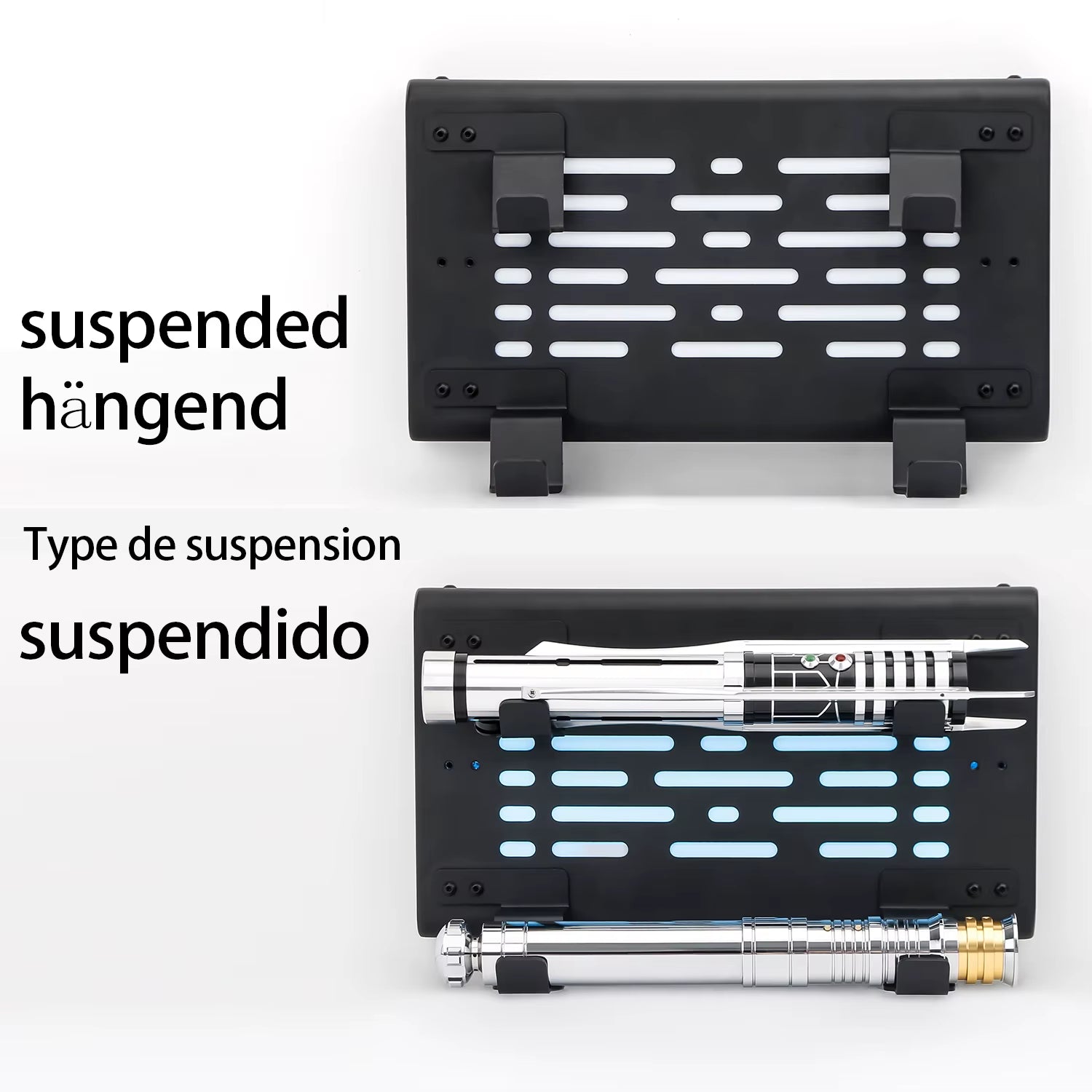 Lightsaber Metal Display Stand Metal Laser Sword Rack Hilt Shelf 3 Handle Positions Bottom Glowing Rechargeable Durable